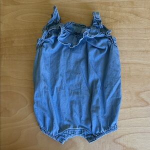 GAP Blue Chambray Ruffle-Trim Romper